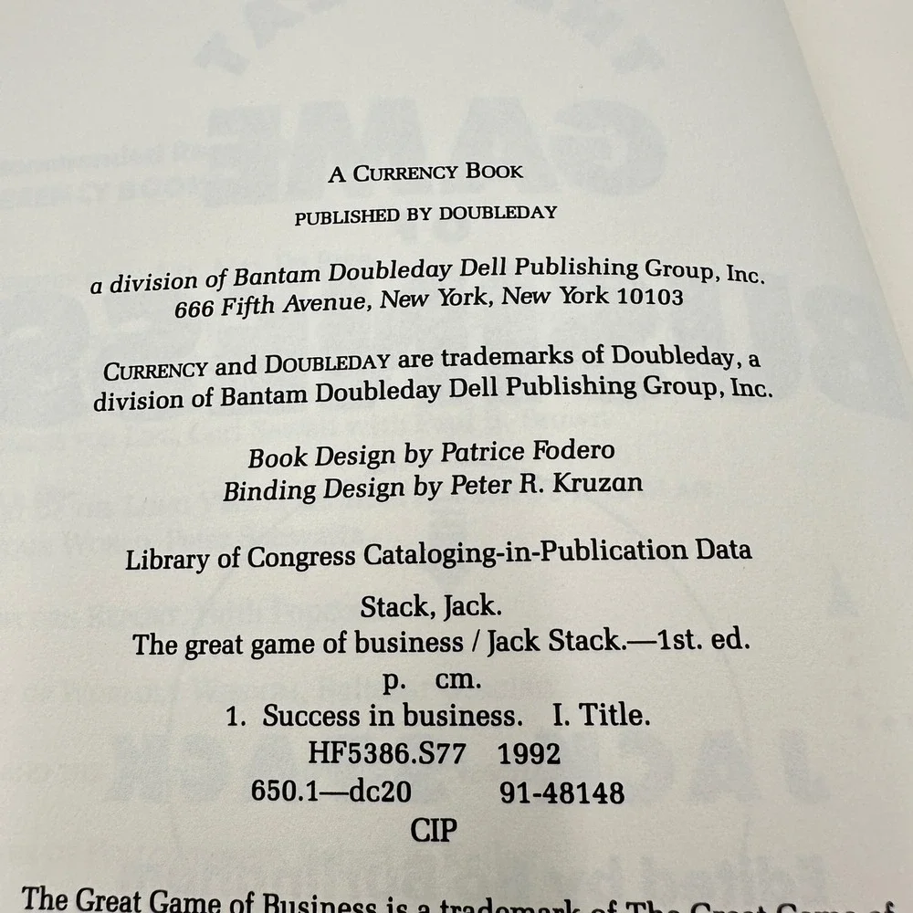 The Great Game of Business Jack Stack 1st Edition Hardcover Book 1992 Doubleday